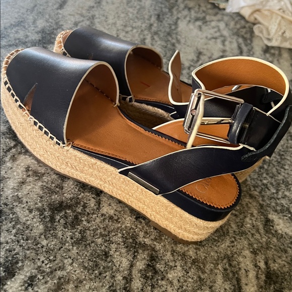 Franco Sarto Shoes - Sarto by Franco Sarto Lexie Platform Espadrille Sandal in Navy Leather SIZE 8